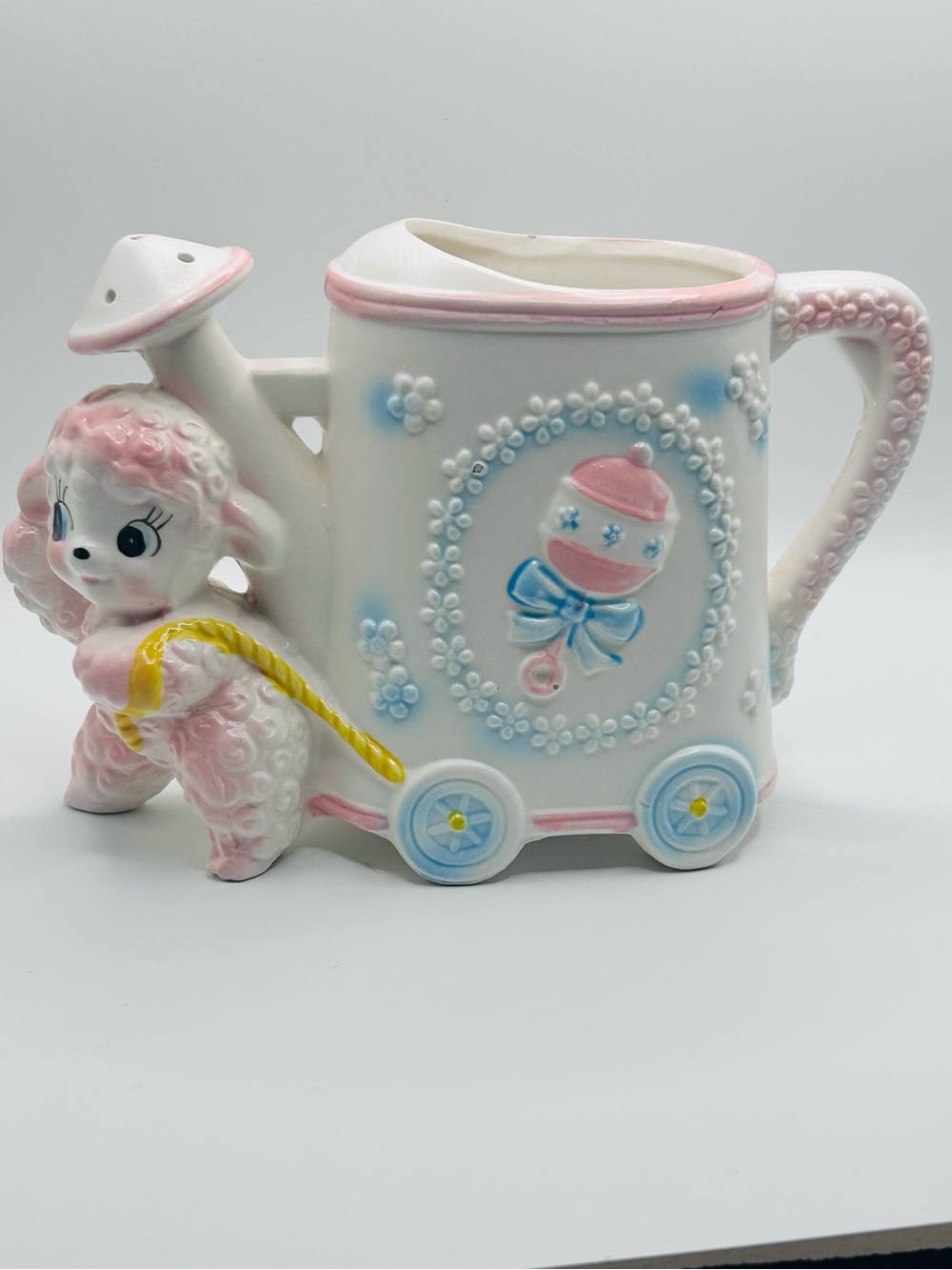 Vintage 1950s Japan Poodle Watering Can Planter | Pink Puppy Ceramic Nursery